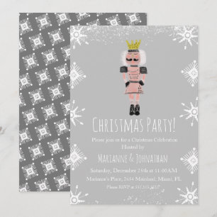 Invitation Pink Christmas Party Nutcracker Snowflakes