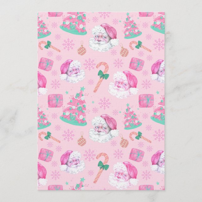 Invitation Pink Christmas Santa Clau & Tree Seamless Pattern (Devant)