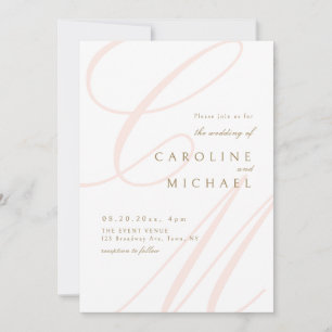 Invitation Pink Classic Elegance calligraphie monogramme mari