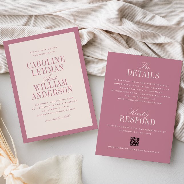 Invitation Pink Classic Elegant Double-Sided Wedding  (Créateur téléchargé)