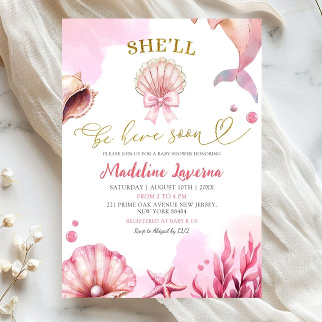 Invitation Pink Coastal She'll Be Here Soon Baby Shower (Créateur téléchargé)