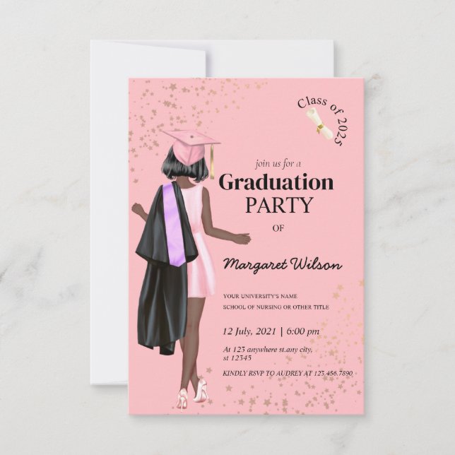 Invitation Pink Commencement College Graduation (Devant)