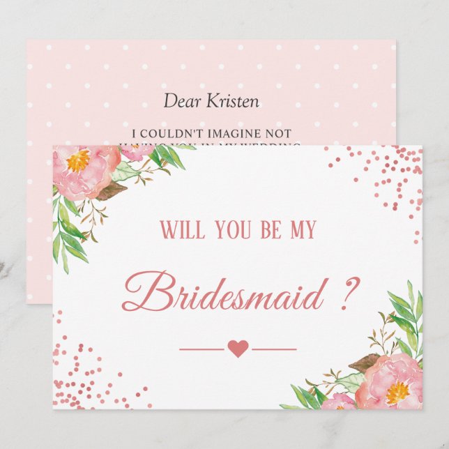 Invitation Pink Confetti Floral Serez-Vous Ma Femme D'Accueil (Devant / Derrière)