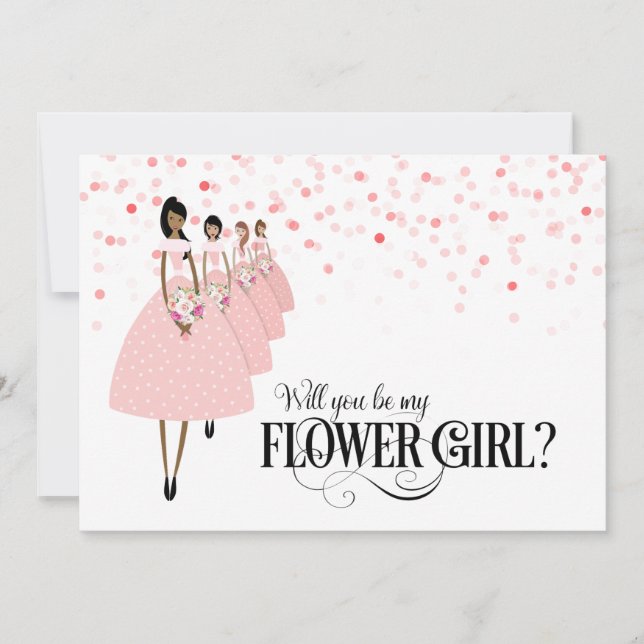 Invitation Pink Confetti Serez-Vous Ma Fille Fleur Ethnique (Devant)