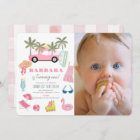 Pink Convertible Palm Tree Girl 1er Anniversaire P