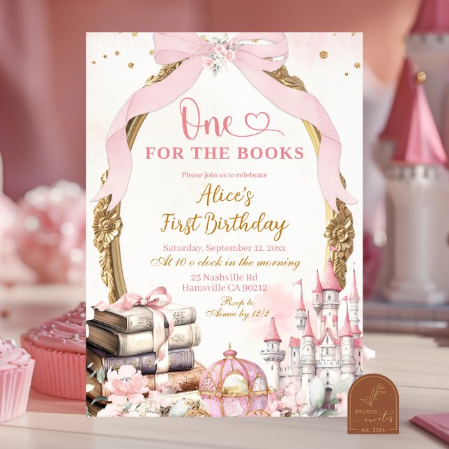 Invitation Pink Coquette Bow Fairytale Storbook 1er Anniversa (Créateur téléchargé)