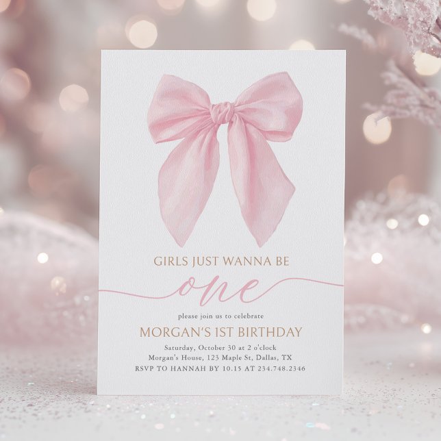 Invitation Pink Coquette Bow First Birthday (Créateur téléchargé)