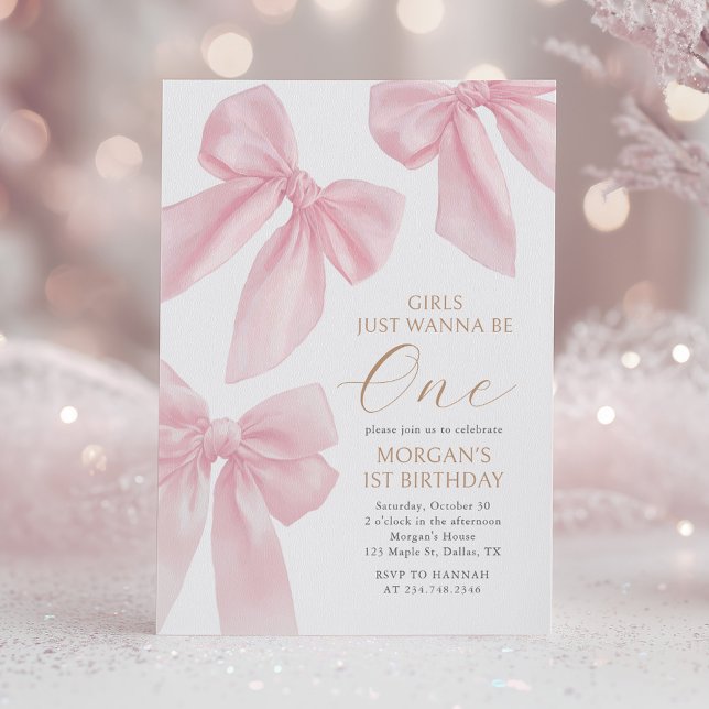 Invitation Pink Coquette Bow First Birthday (Créateur téléchargé)