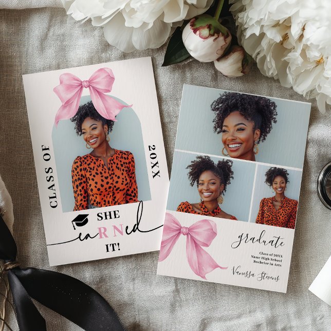 Invitation Pink Coquette Bow Nurse 4-Photo Graduation (Pink Coquette Bow Nurse 4-Photo Graduation Invitation)