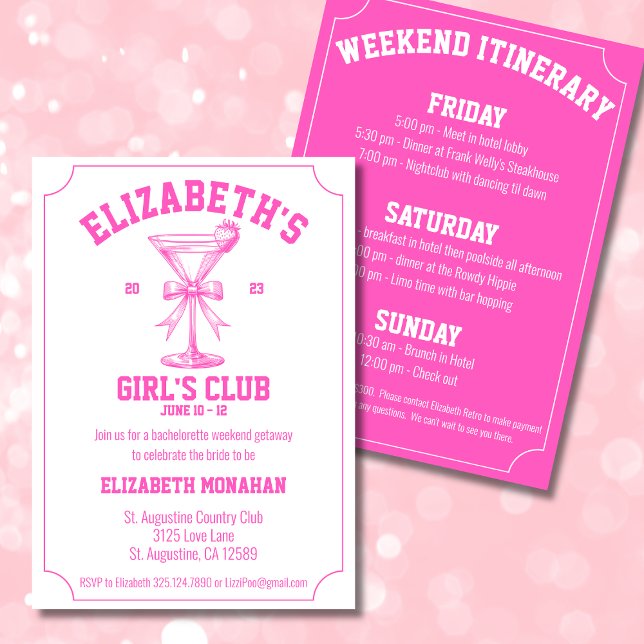 Invitation Pink Coquette Country Club Bachelorette Week-end (Créateur téléchargé)