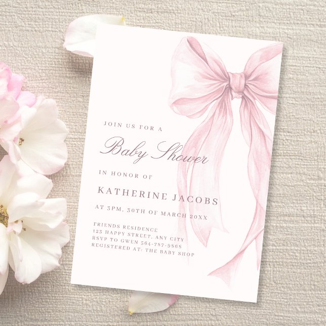 Invitation Pink Coquette Elegant Baby Shower (Pink Coquette Bow Baby Shower Invitation)