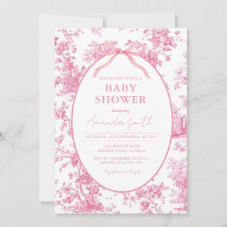 Invitation Pink Coquette Floral Toile Baby Shower Vintage