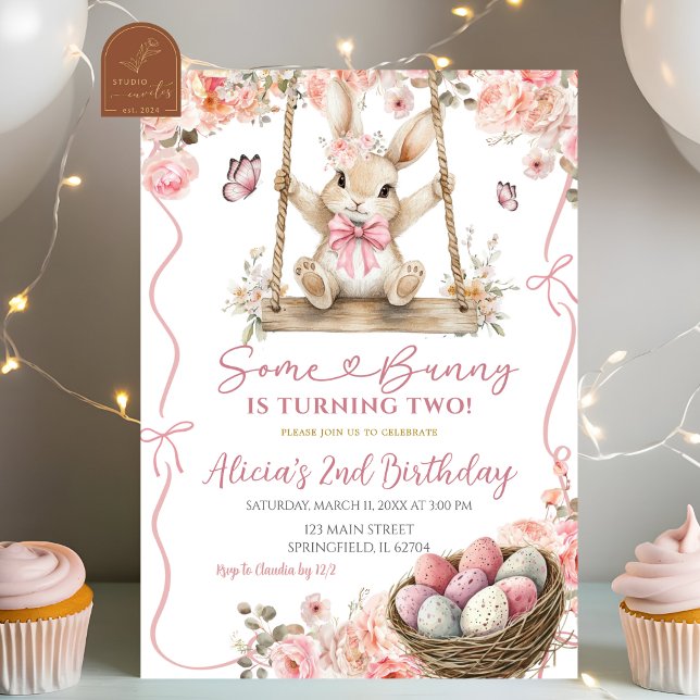 Invitation Pink Coquette Girl Easter Bunny Birthday (Créateur téléchargé)