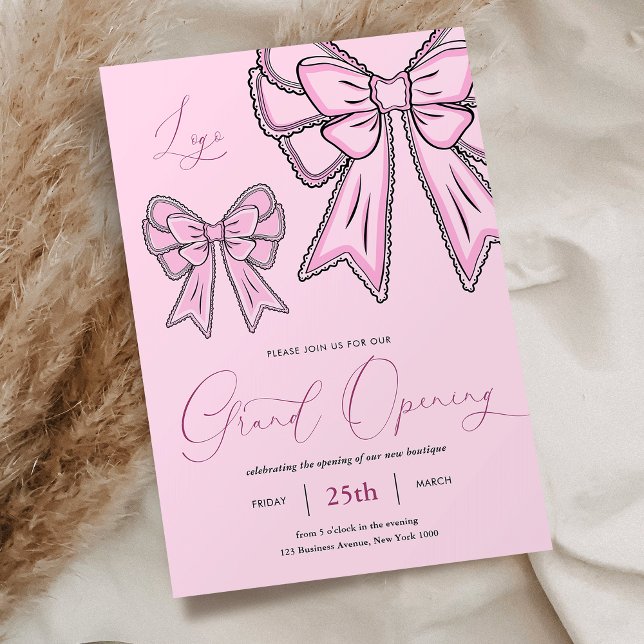 Invitation Pink Coquette vante Feminine Grand Ouverture d'ent (Feminine blush pink coquette bows business grand opening invitation)