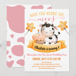 Invitation Pink Cow Imprimer 1er Anniversaire avez-vous enten