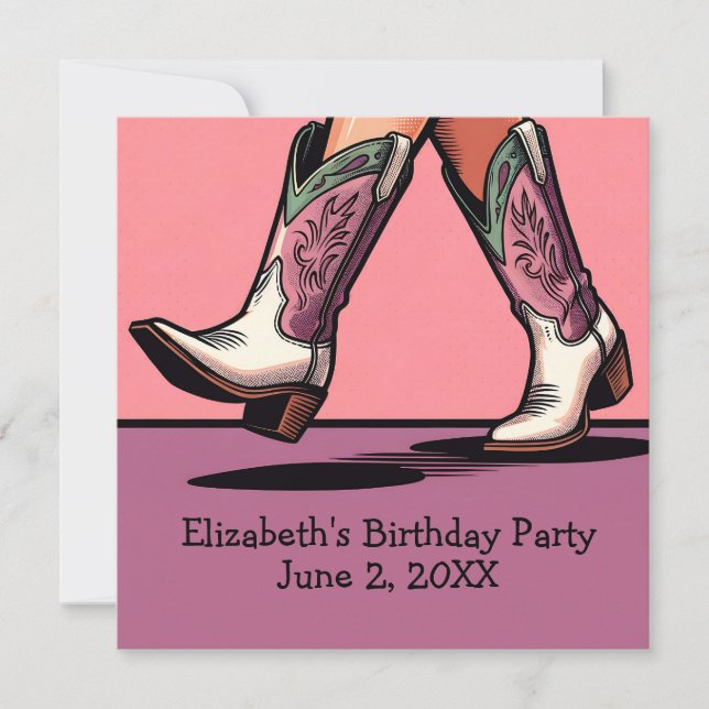 Invitation Pink Cowgirl Boots Western Girl fête d'anniversair (Devant)