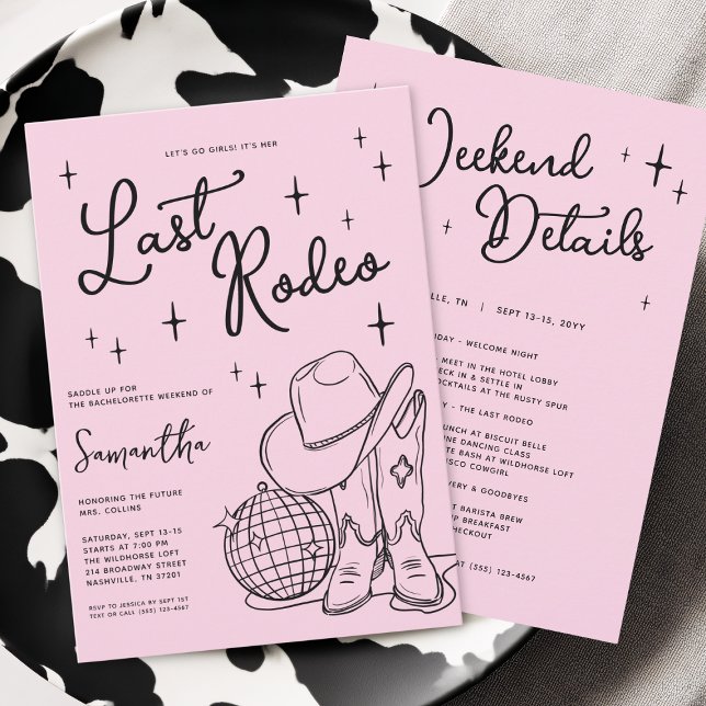 Invitation Pink Cowgirl Disco Dernier Rodeo Bachelorette Part (Pink Cowgirl Disco Last Rodeo Bachelorette Party Invitation)