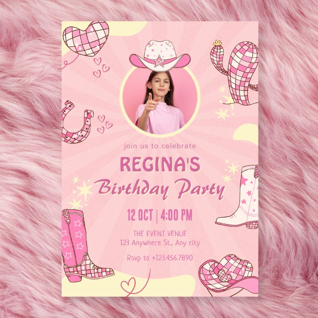 Invitation Pink cowgirl disco photo anniversaire (Créateur téléchargé)