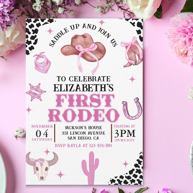 Invitation Pink Cowgirl First Rodeo Birthday Western Party  (Créateur téléchargé)