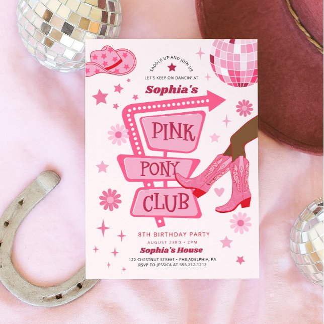 Invitation Pink Cowgirl Pink Pony Club fête d'anniversaire (Créateur téléchargé)
