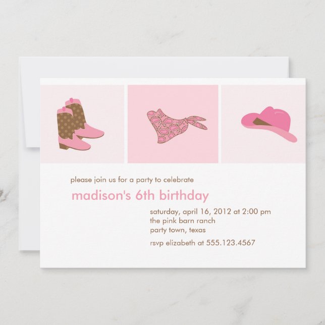 Invitation Pink Cowgirl Western fête d'anniversaire (Devant)