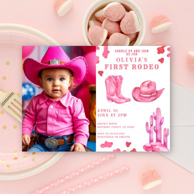 Invitation Pink Cowgirl Wild West 1er Rodeo fête d'anniversai (Créateur téléchargé)