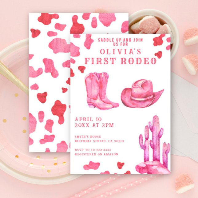 Invitation Pink Cowgirl Wild West 1er Rodeo fête d'anniversai (Créateur téléchargé)