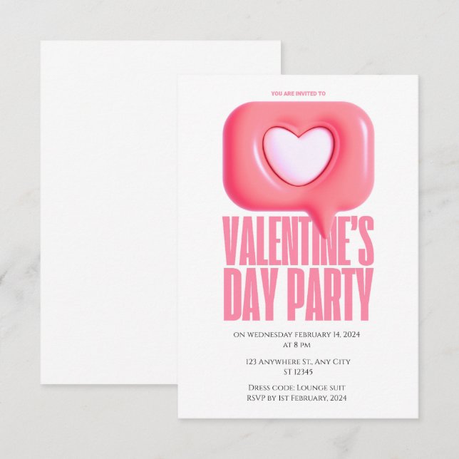 Invitation Pink Creative Modern Valentine's Day Party (Devant / Derrière)