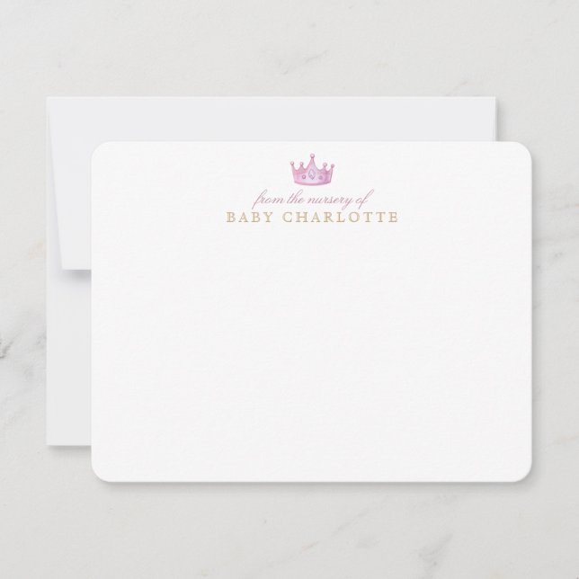 Invitation Pink Crown Princess Nursery Note Card (Devant)