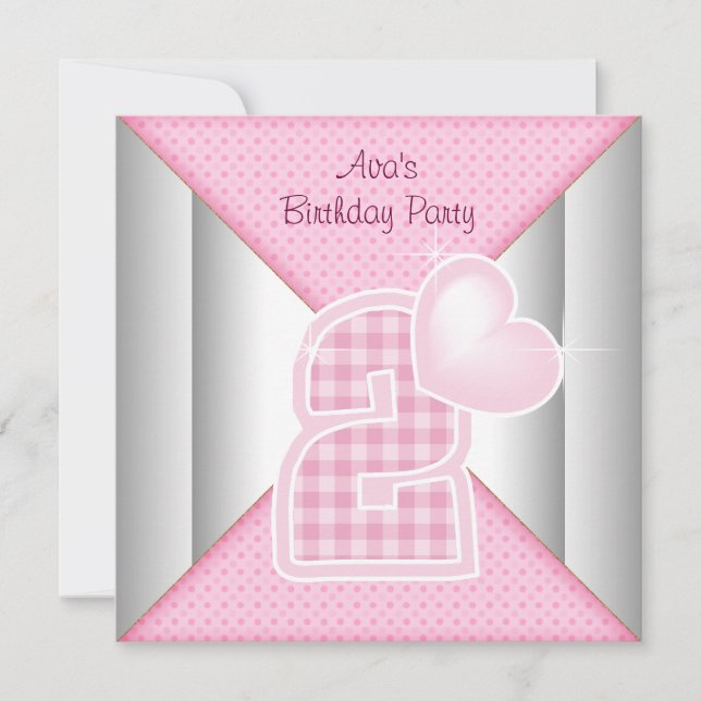 Invitation Pink Cupcake Heart Girls 2e fête d'anniversaire (Devant)