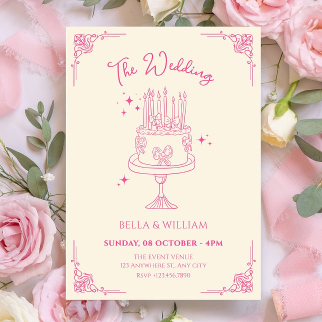 Invitation Pink cute cake wedding (Créateur téléchargé)