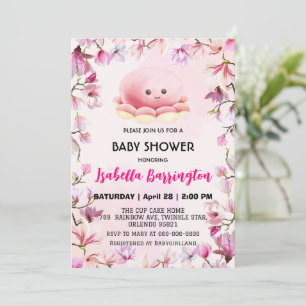 Invitation Pink Cute poulpe calmar fleurs baby shower enfants