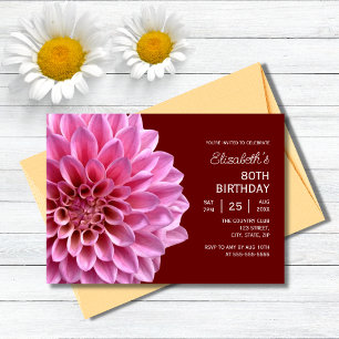 Invitation Pink Dahlia Floral Fall Bourgogne 80e anniversaire