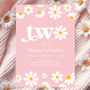 Invitation Pink Daisy Boho Deuxième anniversaire