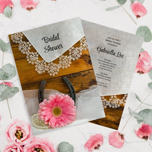 Invitation Pink Daisy et Lace Country Fête des mariées occide (Créateur téléchargé)