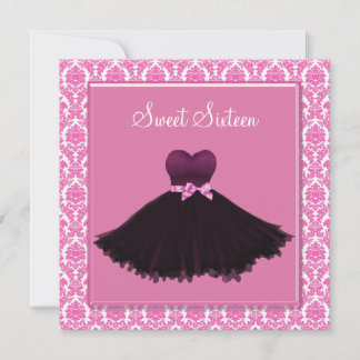 Invitation Pink Damask Sweet sixteen rose fête d'anniversaire