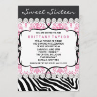 Pink Damask Zebra Sweet sixteen fête d'anniversair