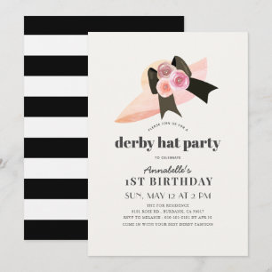 Invitation Pink Derby Casquette Rose 1er anniversaire