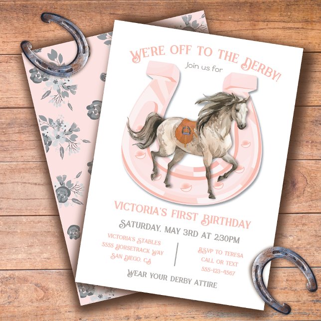 Invitation Pink Derby Horse Racing Anniversaire Fête Invitati (Créateur téléchargé)