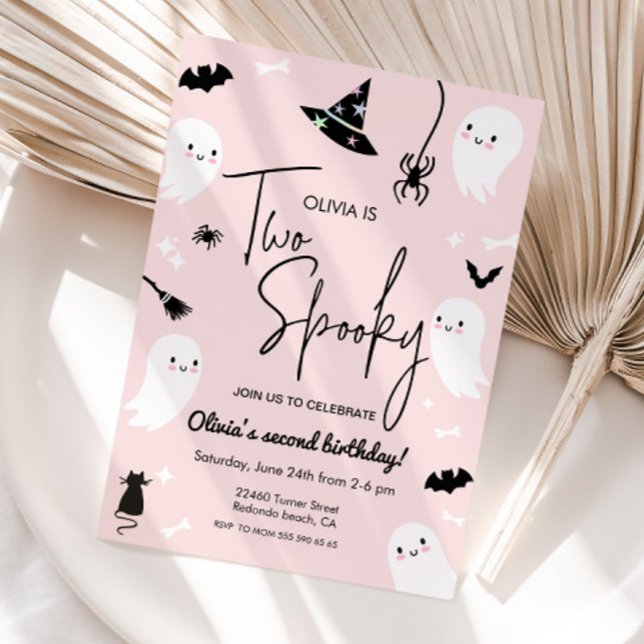 Invitation Pink DEUX ÉFFRAYANT 2e anniversaire halloween anni (Two spooky halloween invitation)