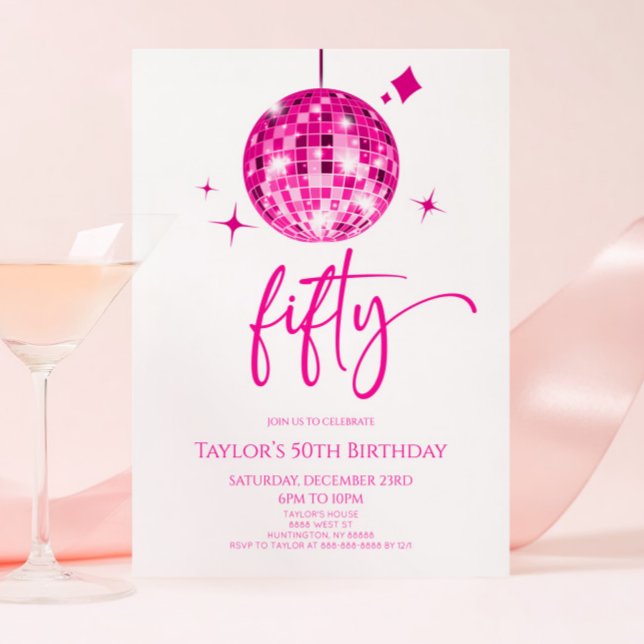 Invitation Pink Disco Ball Cinquante-ème fête d'anniversaire (Créateur téléchargé)