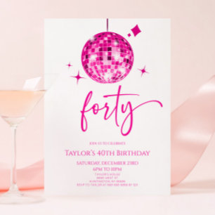 Invitation Pink Disco Ball Quarante fête d'anniversaire
