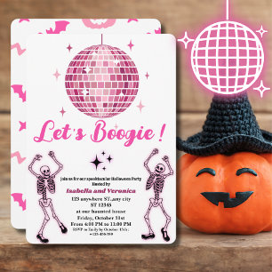 Invitation Pink Disco Ball Skeleton Halloween Party for Girls