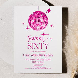 Invitation Pink Disco Ball Sweet Soixante 60e anniversaire fê