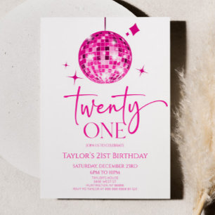 Invitation Pink Disco Ball Vingt et un fête d'anniversaire 21