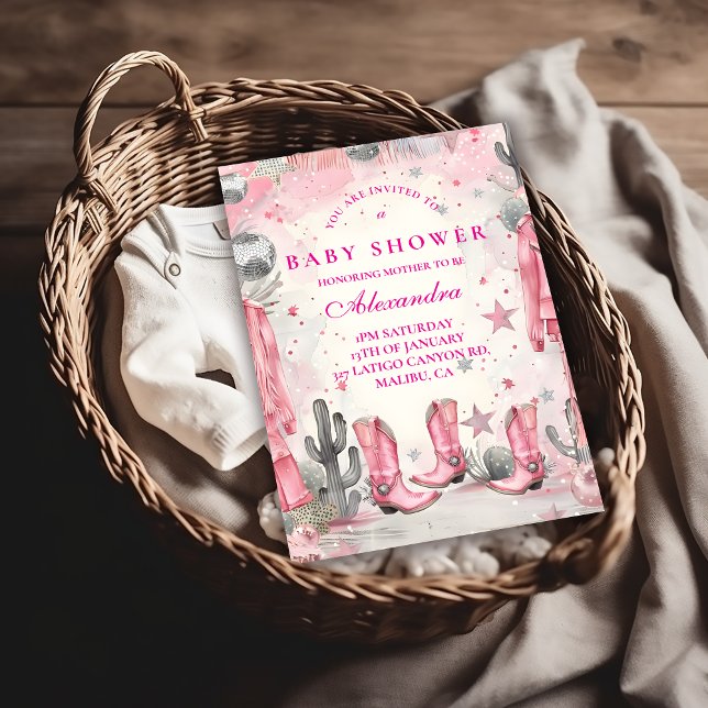 Invitation Pink Disco Cowgirl Baby Shower (Créateur téléchargé)