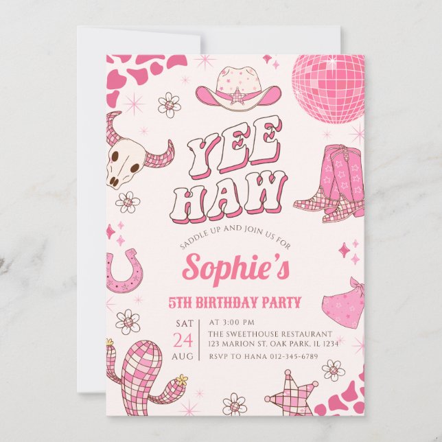 Invitation Pink Disco Cowgirl Rodeo fête d'anniversaire (Devant)