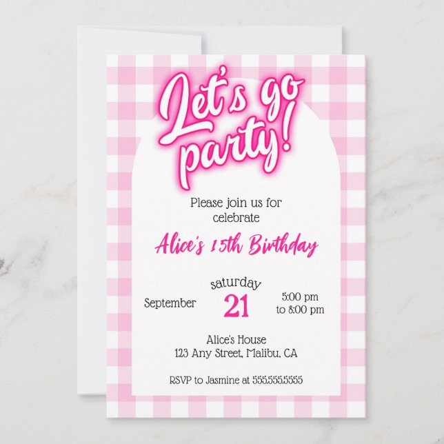Invitation Pink Doll Malibu En vichy Allons faire la fête Ann (Devant)
