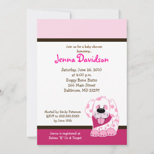 Invitation Pink Dot Chien Chien Chien Chien Bébé Fille Douche