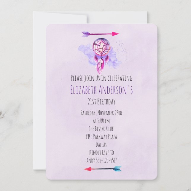 Invitation Pink Dreamcatcher Purple Aquarelle (Devant)